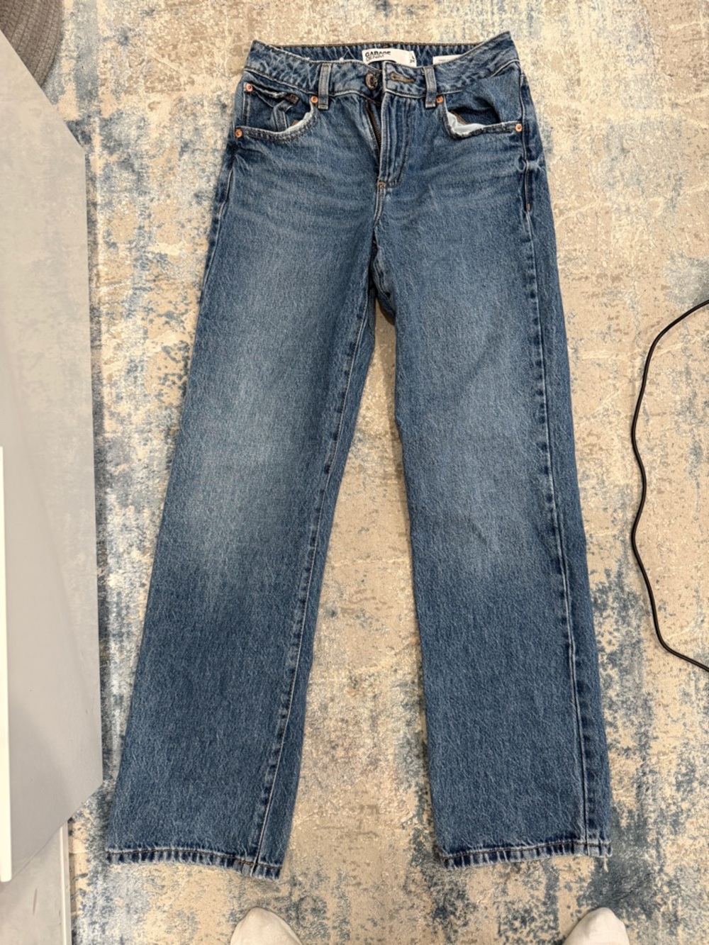 Garage Mid-Rise Straight Leg Jeans in Denim Blue